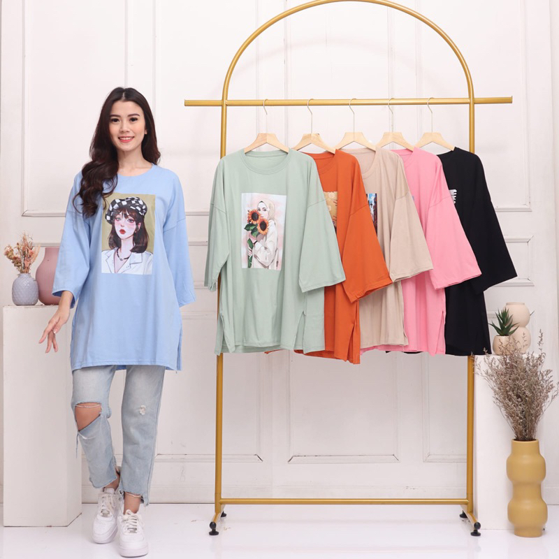 KAOS OVERSIZED COMBED DTF JUMBO MOTIF GIRL MUSLIMAH COTTON COMBED 30S BIGSIZE XXL MURAH GROSIR MODELLANO