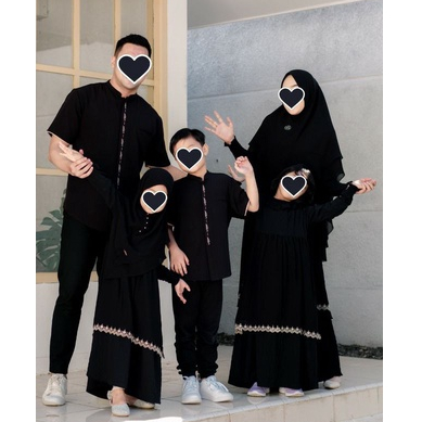 BAJU GAMIS COUPLE KELUARGA HITAM BLACK POLOS CERUTY BABYDOLL  FAMILY SET SYANUM DRESS UWAIS HIJAB  M