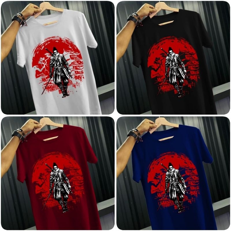 kaos distro gambar samurai bulan merah keren /atasan t-shirt pria baju cowok murah lengan pendek ser
