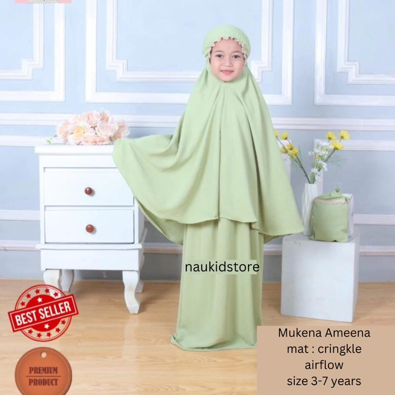 Ameena Mukena Anak Polos Bahan Rayon Crinkle Airflow 3-6Tahun Alat Sholat