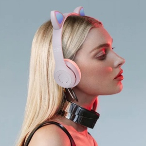 Headset bluetooth gaming kucing cat android led ada mic murah earphone wireless headphone with mic