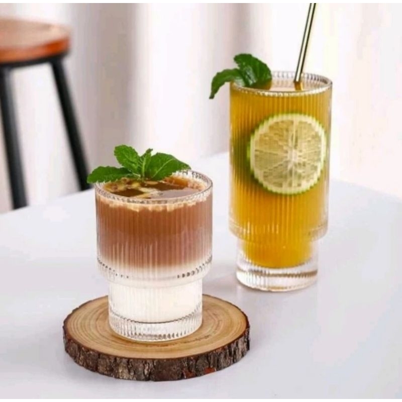 Stripe Glass Ice Coffee Tea Cup