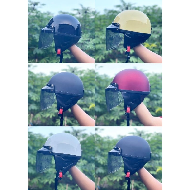 helm chips retro klasik pria wanita plus kaca datar