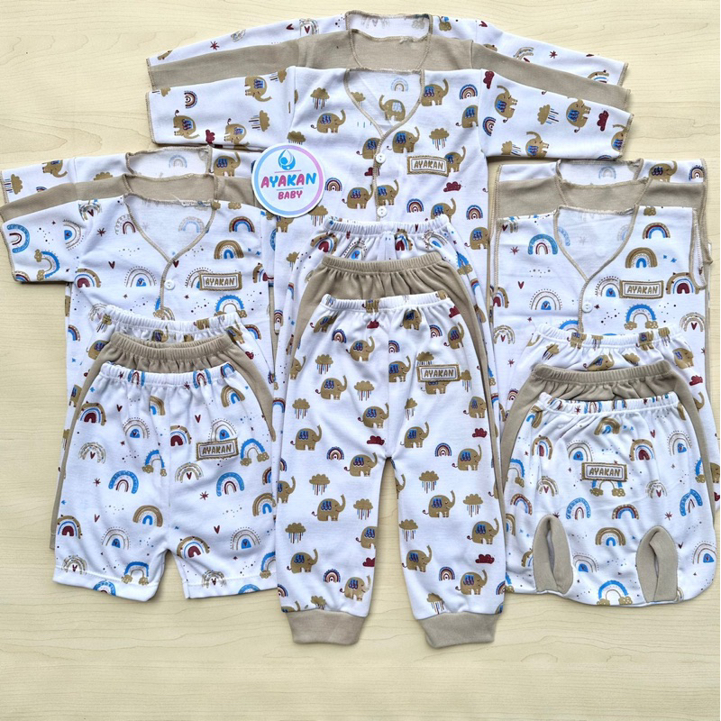 	 AYAKAN BABY - 18 PCS Baju Bayi Celana Bayi Setelan Baju Bayi Hampers Bayi Hadiah Lahiran Baju Bayi Lengan Pendek Baju Bayi Kekinian Baju Bayi Lucu Baju Bayi Warna MOCCA Paket Baju Bayi	
