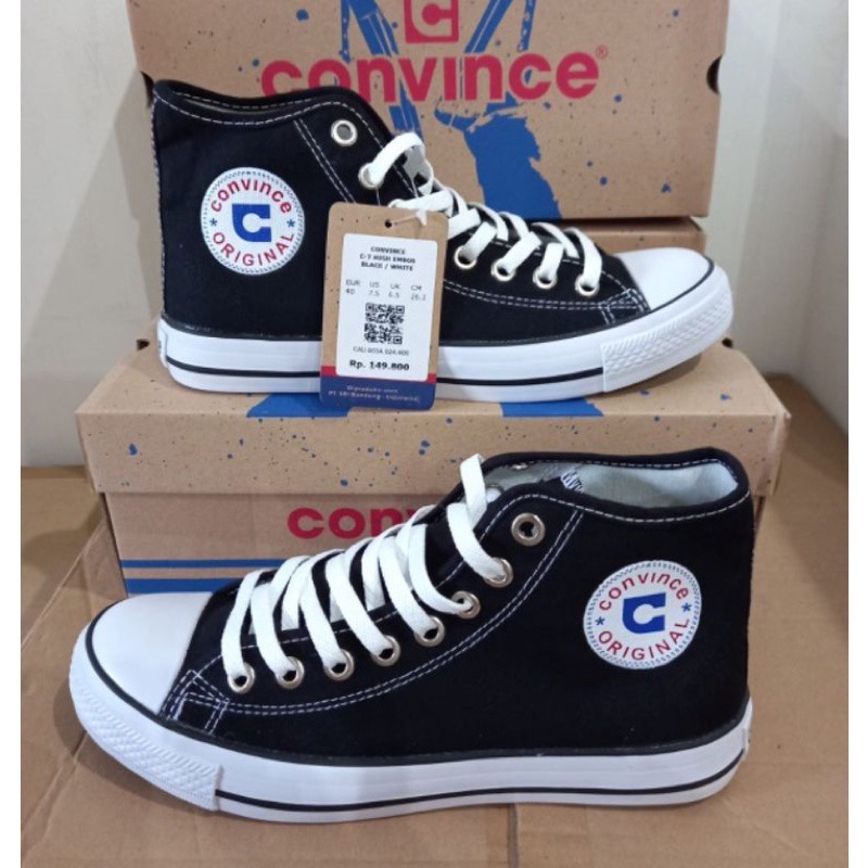 Sepatu Convince High Black White - Sepatu Sneaker Canvas Convince - Sepatu Sekolah & Kerja