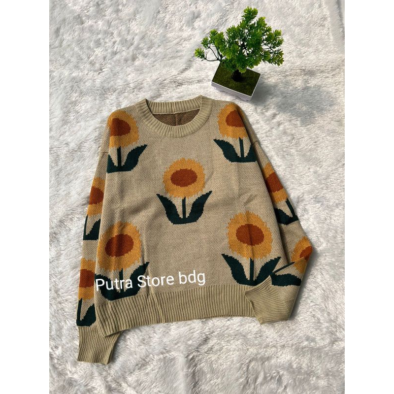 RARA SWEATER RAJUT WANITA MOTIF SUNFLOWER