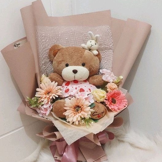 buket boneka korea teddy bear | bucket bunga artificial boneka wisuda