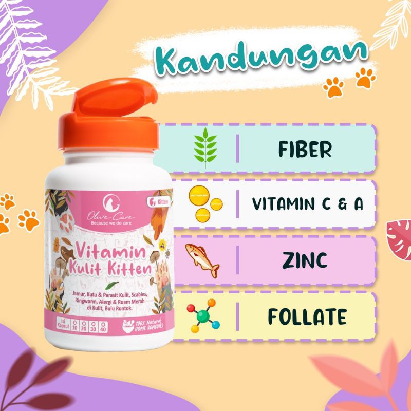 Olive Care Ecer Vitamin Kucing Masalah Kulit Kitten Atasi Bulu Rontok, Basmi Jamur Scabies, Infeksi dan Masalah Kulit Lain