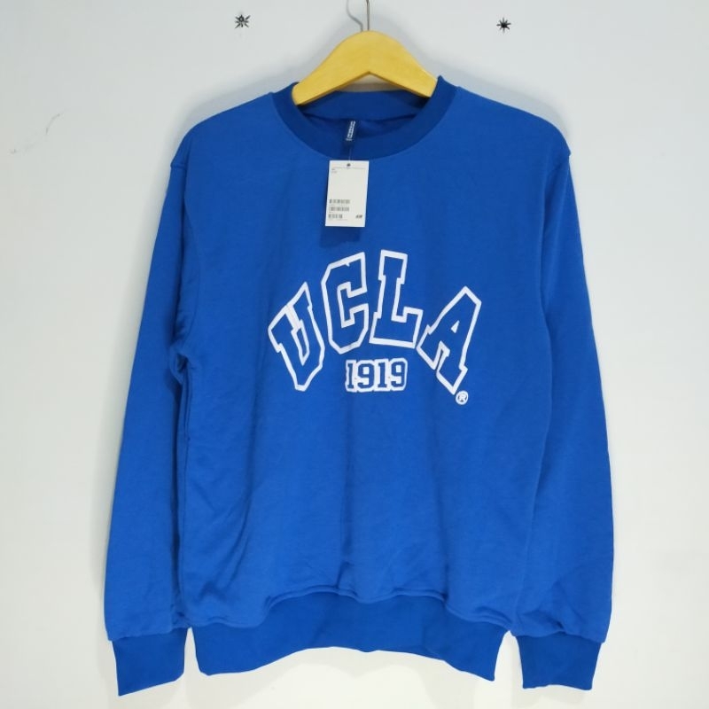 Crewneck Sweater H&amp;m Ucla Blue Jaket Hnm Pria Wanita Biru Full Tag Free Paper Bag