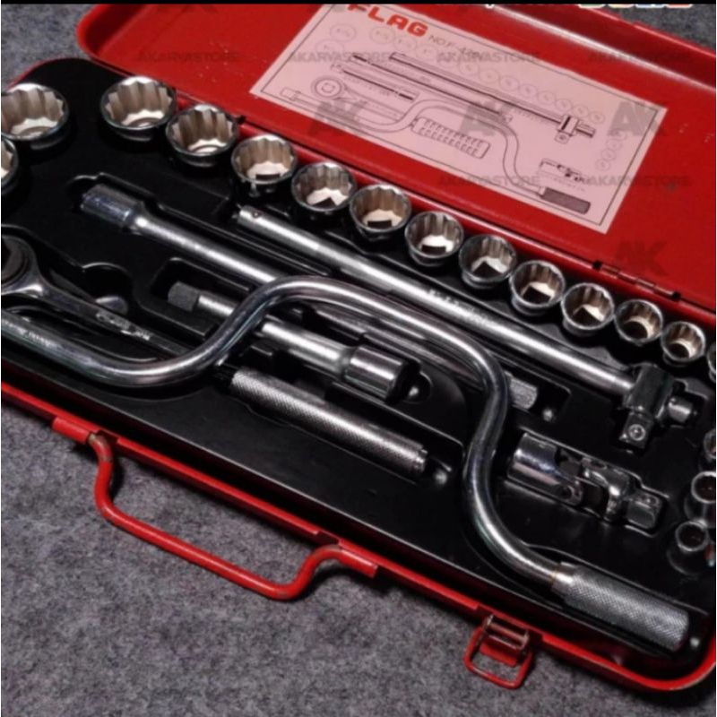 kunci sock set 1/2" 6PT 25 pcs flag kunci socket set