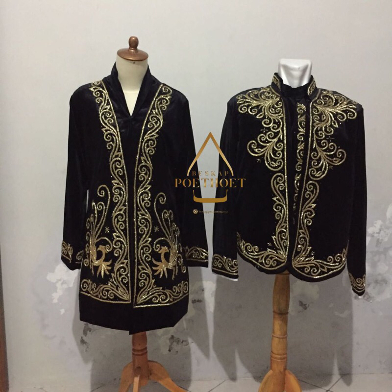 setelan baju pengantin adat jawa bludru hitam payet gold