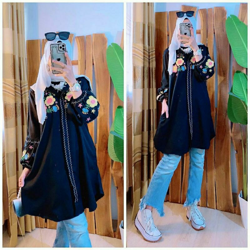 Sahara Tunik, TUNIK WANITA MUSLIM CANTIK MODIS FIT XXL LD 110 BAHAN SHAKILA IMPORT MIX BORDIR TERMURAH TERLARIS OOTD