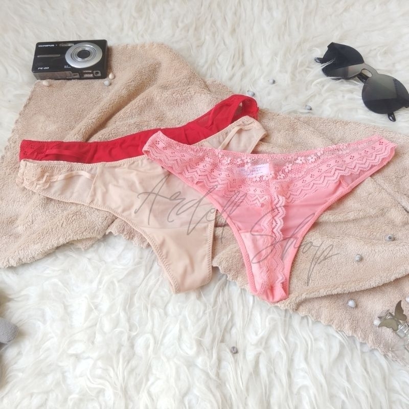 Wacoal Original G String Thong Katun Spandek Lace Seamless Lembut Celana Dalam Wanita Sexy M L - BL