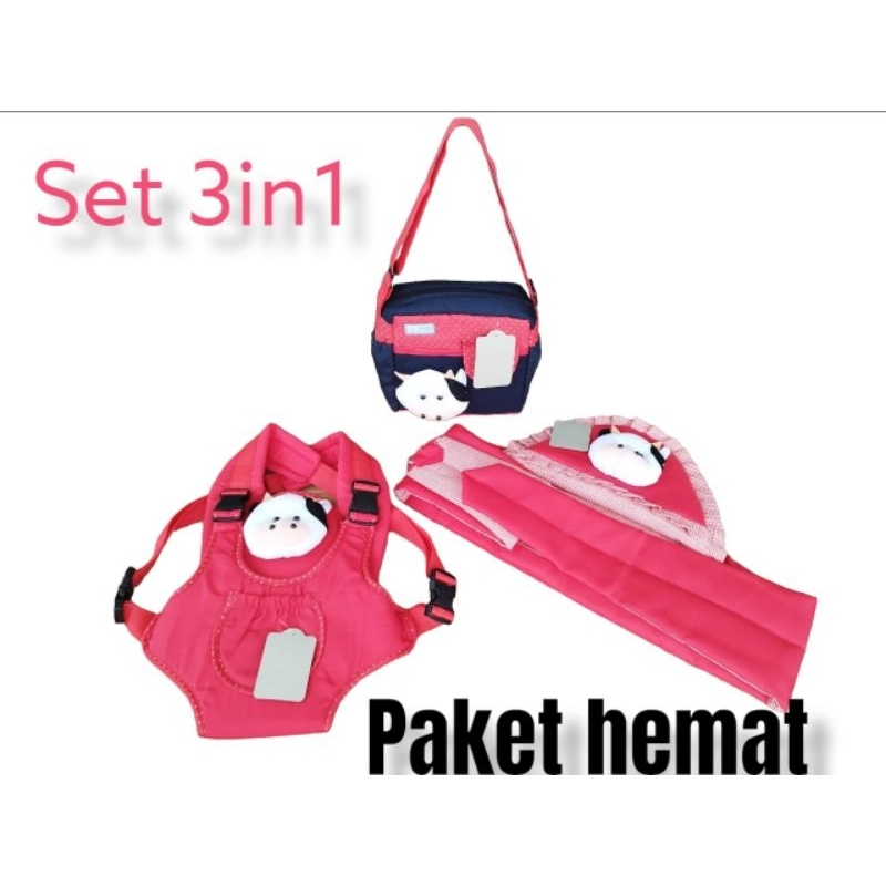 tas,gendongan depan, gendongan samping ,boneka sapi 3in1