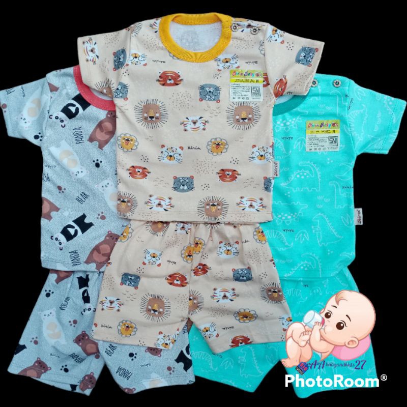 PRODUK TERBARU!!! 3Pasang Setelan Airin Lengan Pendek Kancing Bahu Ukuran Newborn S M L XL SNI