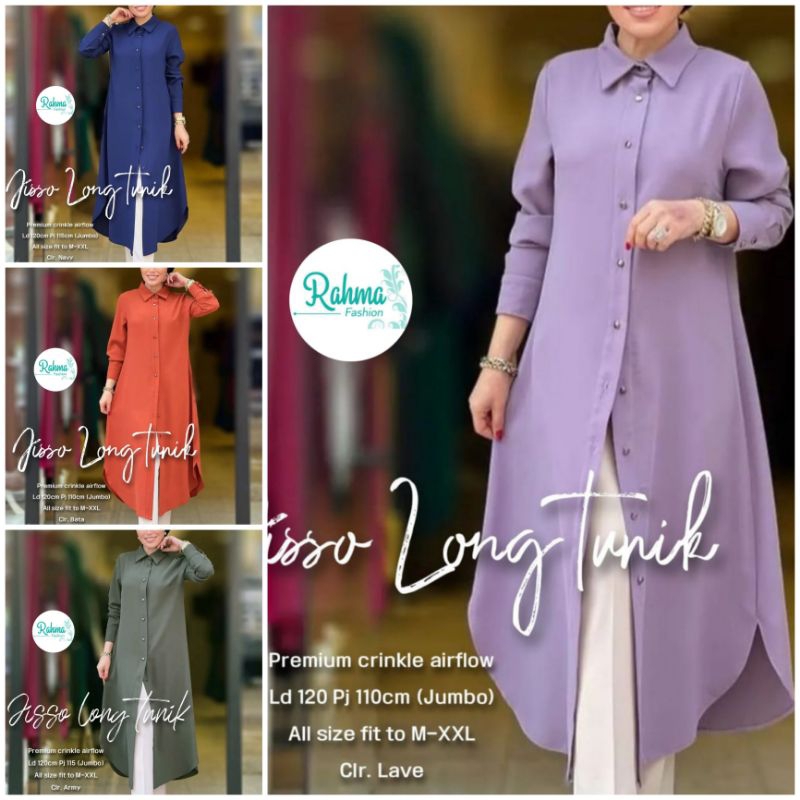 Jisso long tunik.PROMO LONG TUNIK PREMIUM.BAHAN CRINKLE AIRFLOW ORIGINAL.MURAH & BISA COD