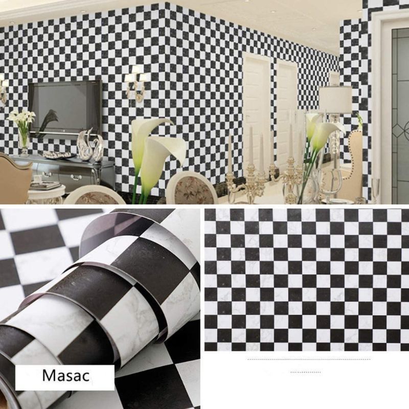 Wallpaper Sticker Dinding Motif Kotak Catur Hitam Putih