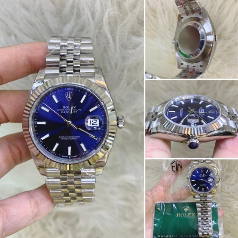 JSR 2056 JAM TANGAN PRIA ROLEX DATEJUST EWF GERIGI BALOK SILVER BIRU STAINLESS SUPER PREMIUM