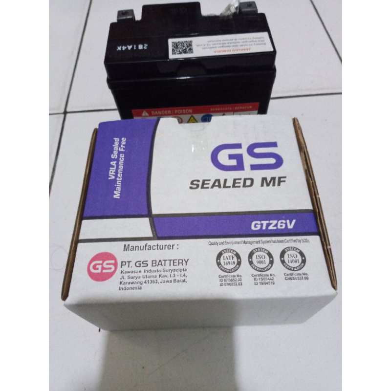 Aki gs, aki motor,aki gs Tipe GTZ6V BUAT MOTOR VARIO 125,AEROX LEXSI.