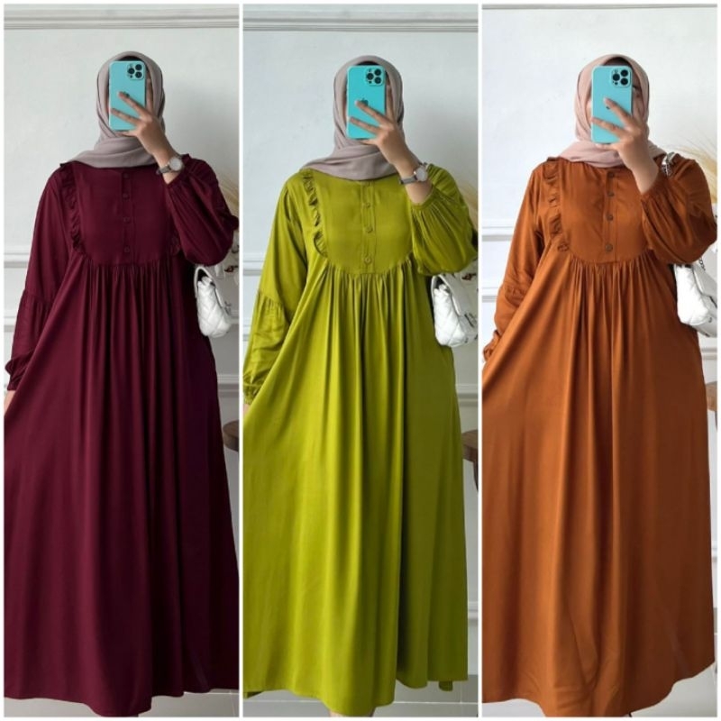BISA COD GALERIAZKIYA MIDI DRESS TWILL/ DRESS MIDI KATUN RAYON TWILL/ MIDI DRESS POLOS RUFFLE DADA B