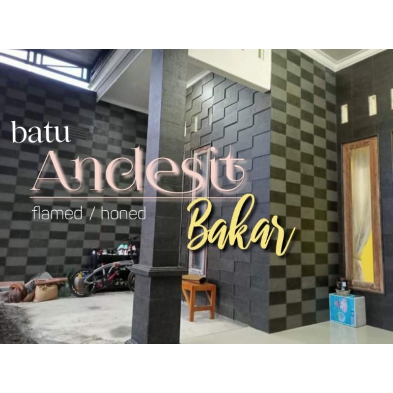 batu alam andesit bakar, lantai  dingding,pagar, taman,andesit bakar