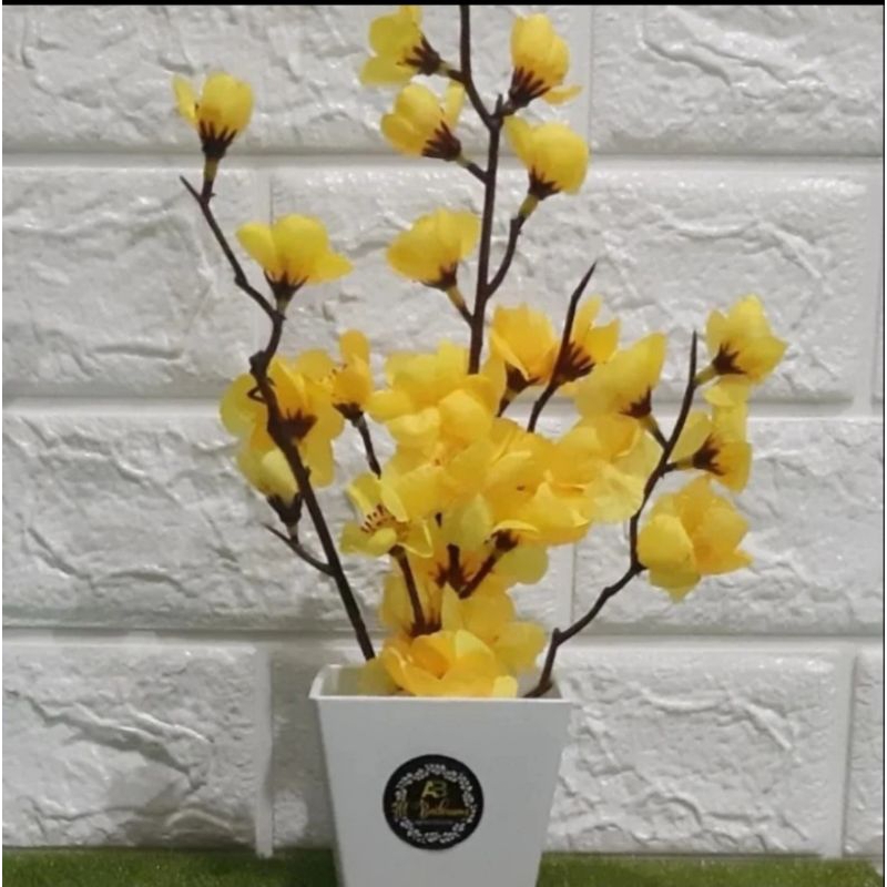 BUNGA HIASAN SAKURA POT KOTAK ORNAMEN DEKORASI RUANGAN