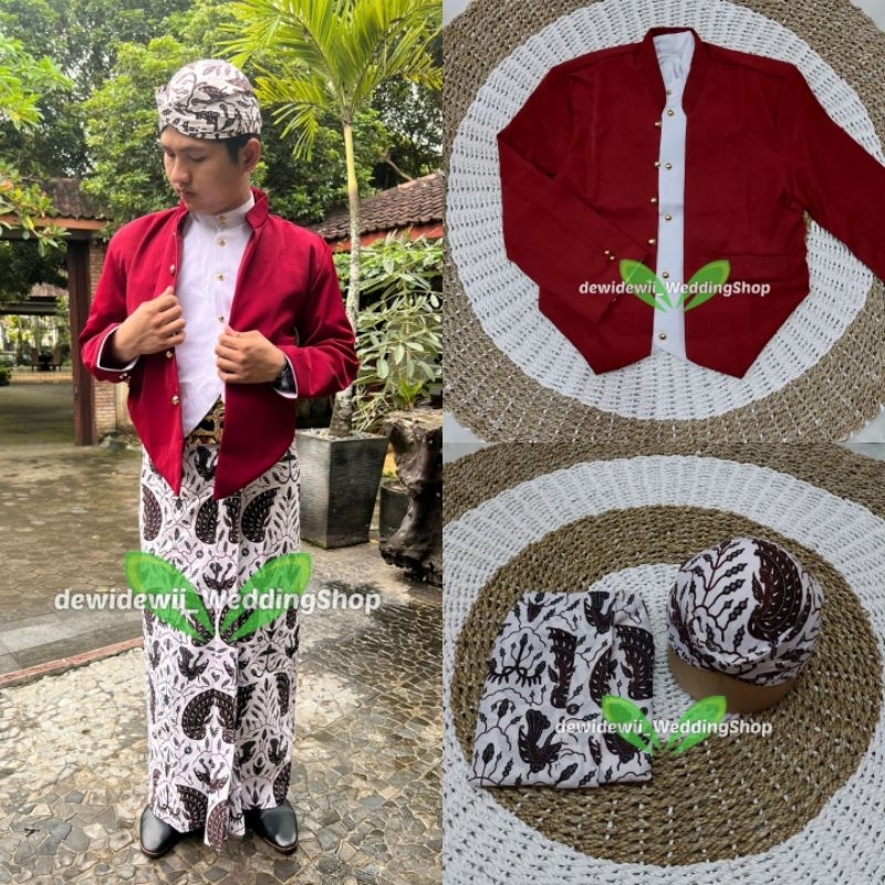 [Full Set] Baju Adat Jawa / Baju Manggolo | Model yogi | Hewes Maroon - Buntal Sido Asih Cilik