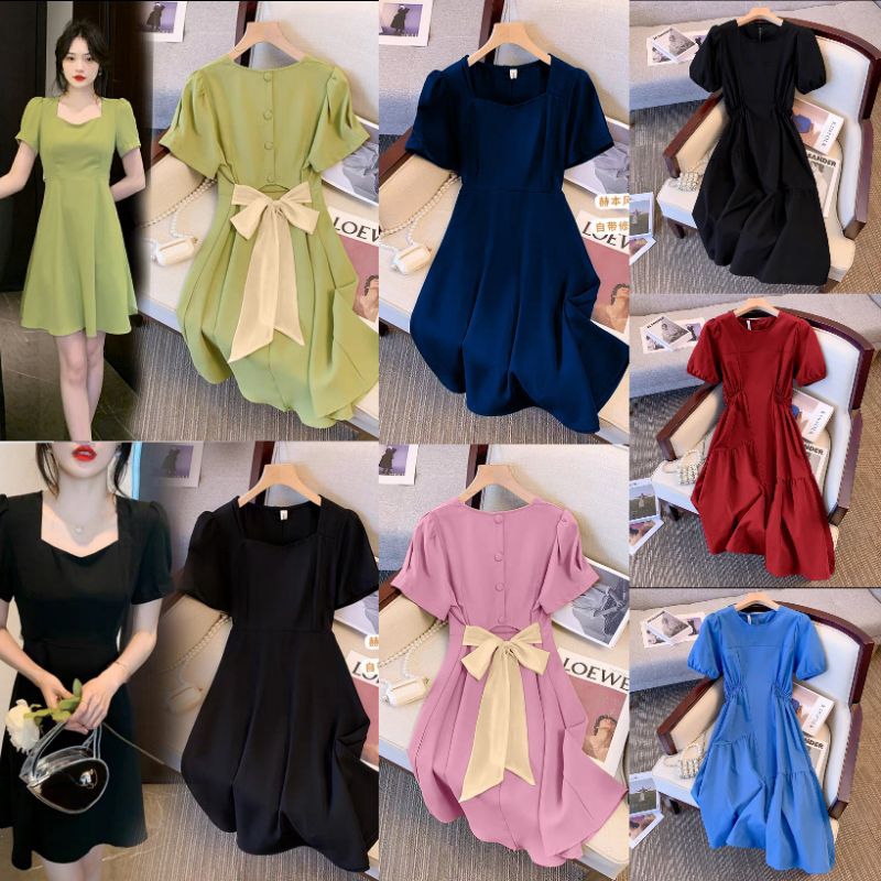 COD✓MIDI DRESS WANITA dres iko korea fashion hn/pakaian wanita casual dres aneta polos basic