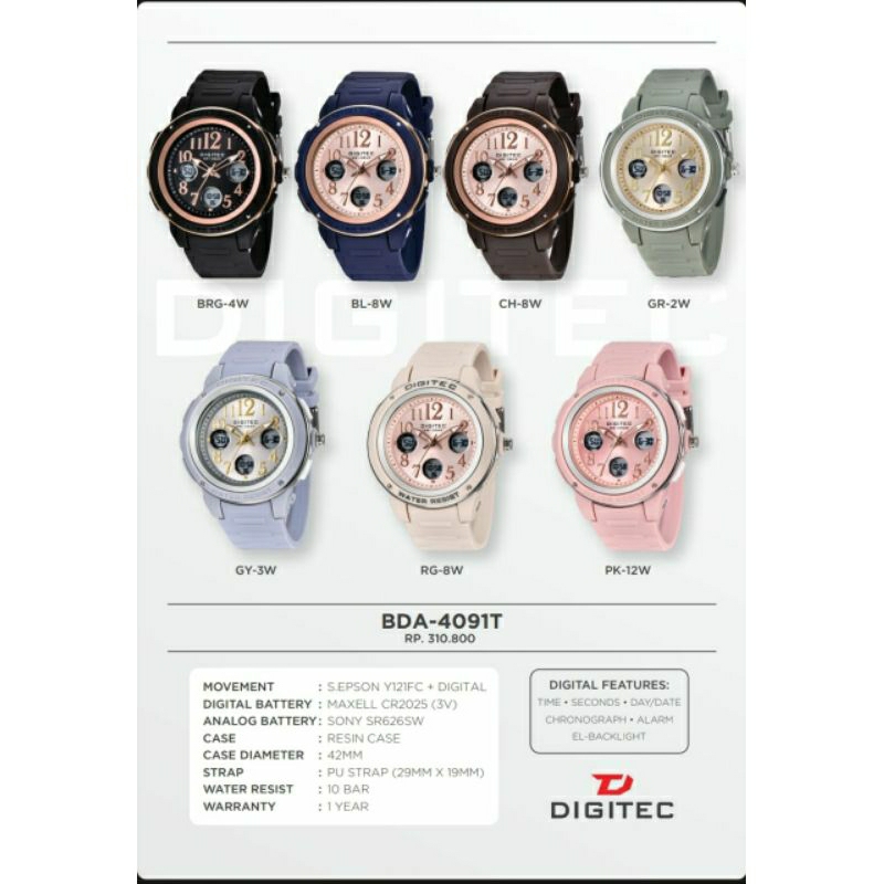 DIGITEC 4091 ORIGINAL JAM TANGAN DUALTIME WANITA KASUAL DG TERLARIS