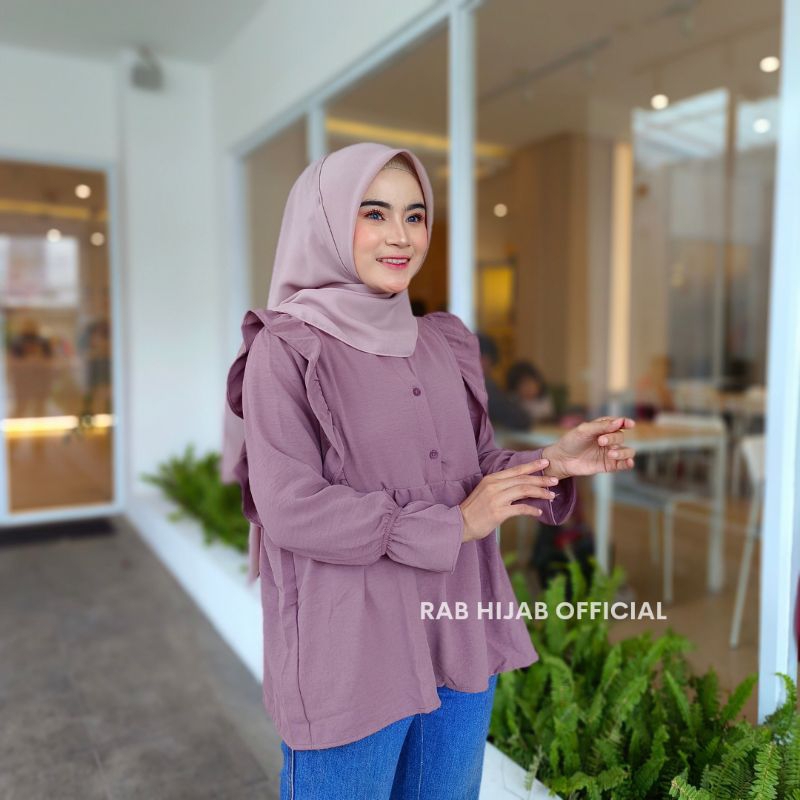 Enzi Blouse Atasan Kemeja Basic Polos Wanita Crinkle Airflow Premium