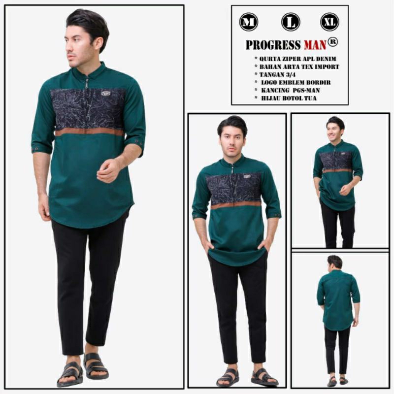 Baju muslim atasan pria qurta Ziper 3/4 model terbaru 2023(BISA COD)