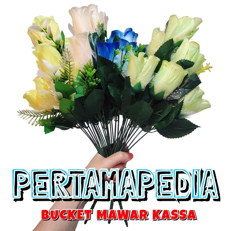 BOUQUET MAWAR BESAR (KASSA) X10/ Mawar Plastik/ Rumput Plastik/ Daun Plastik/ Daun Rambat Plastik/ H