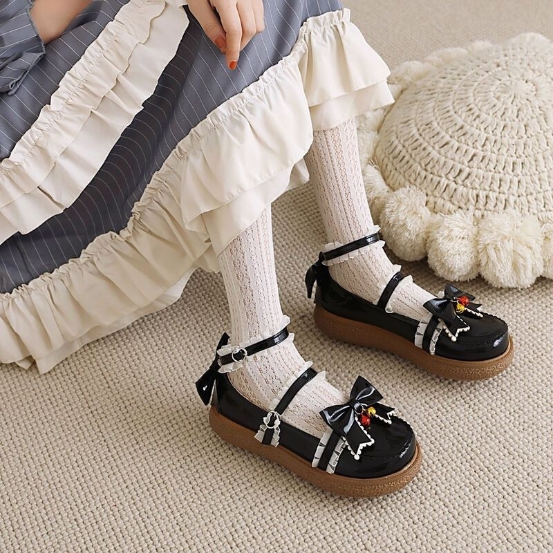 [MikanHiro Store] Sepatu Lolita bow lace student jk round head size code cosplay shoes female