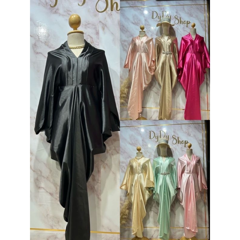 BJ - Dress kaftan motif kupu polos satin silk RAYA SERIES premium bangkok