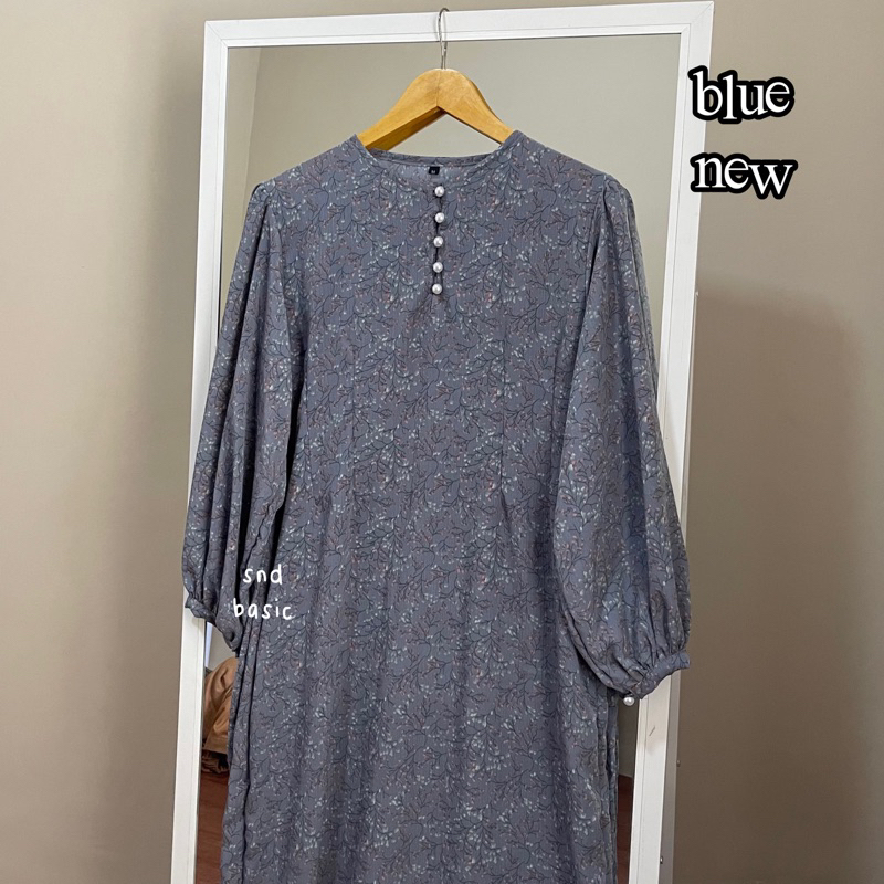 SHAKIRA DRESS | GAMIS MOTIF BUNGA KATUN FLOWER CRINKLE JUBAH ABAYA LEBARAN-blue new