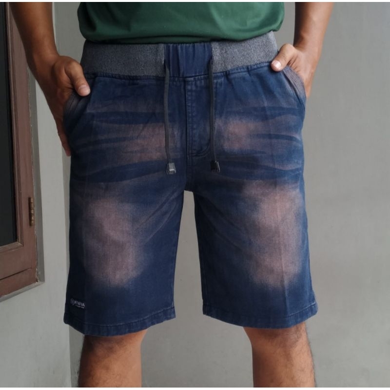 CELANA PENDEK PRIA JEANS PINGGANG KARET KOLOR