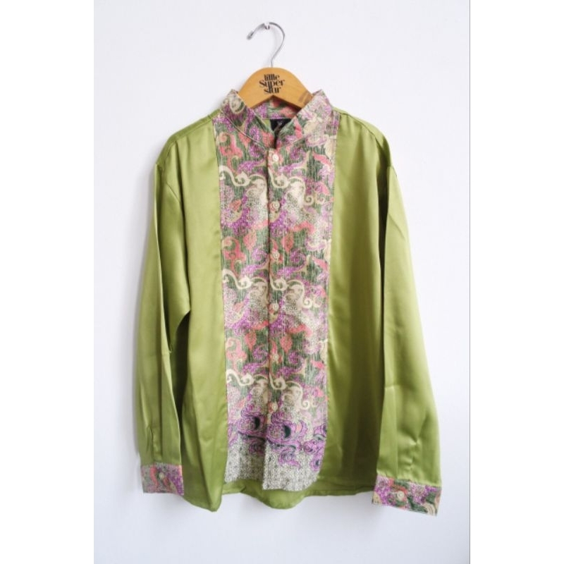 Baju Koko 2Tone Batik Anak / Baju Koko Anak / Baju Koko Anak Putih Motif Batik Biru / Baju Koko Prem