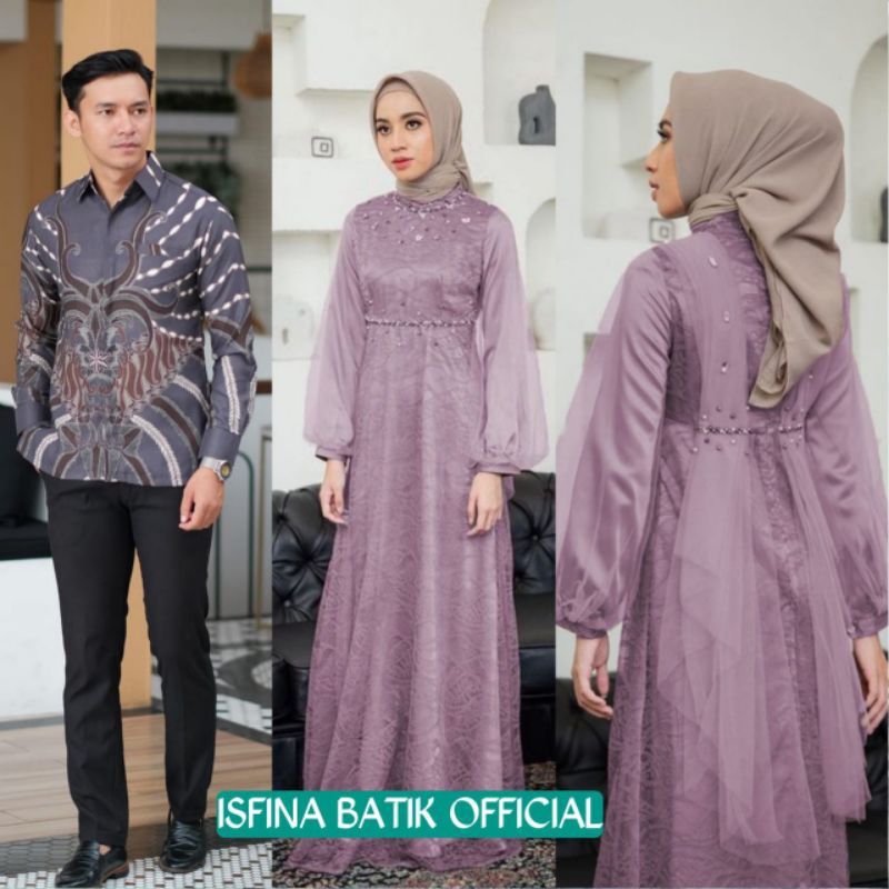 Dress Couple Nadine Gamis Brukat Modern Terbaru Dress Pesta Wanita Kondangan Lamaran Wisuda Lebaran Terbaru 2023