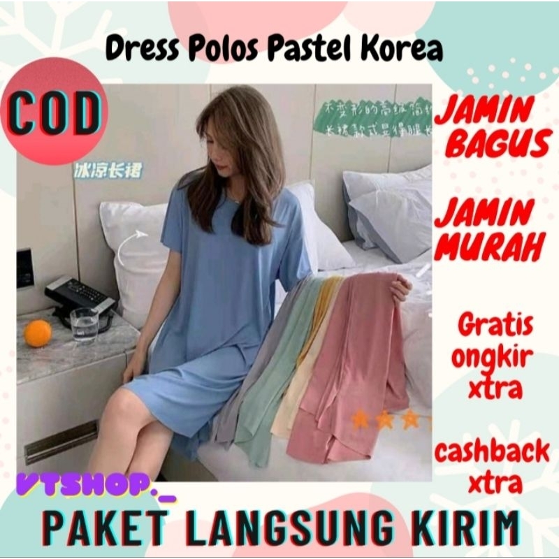 V811 - Dress Polos Import /Pakaian Wanita Import / Daster Polos Longgar Fit to XXL Baju Tidur / Dres