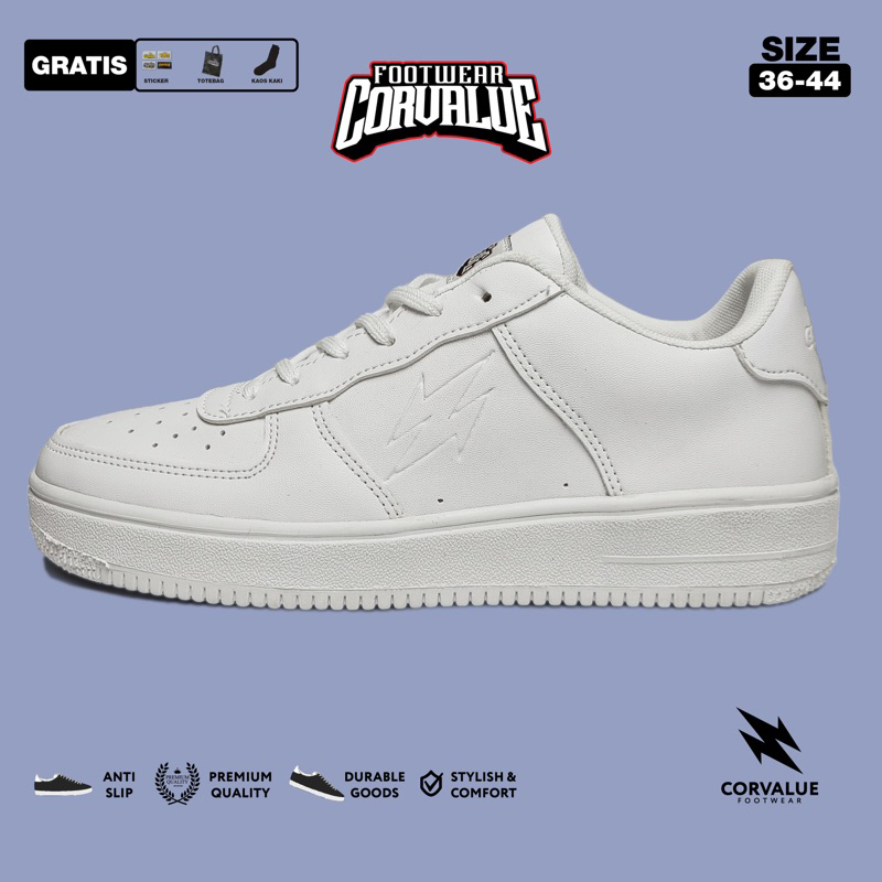 SEPATU SNEAKERS KASUAL CORVALUE FOOTWEAR - Sepatu Sneakers kasual Pria Wanita Hiratsuka Full white Original