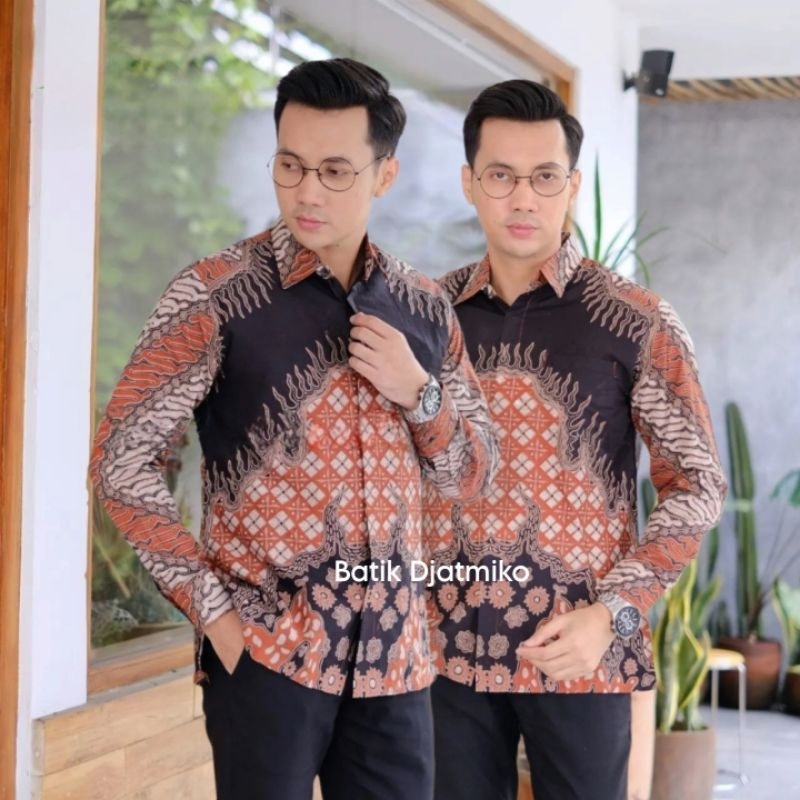 Kemeja Batik DwiWarna Hitam  Hem Batik Lengan Panjang Pendek Jumbo Regular