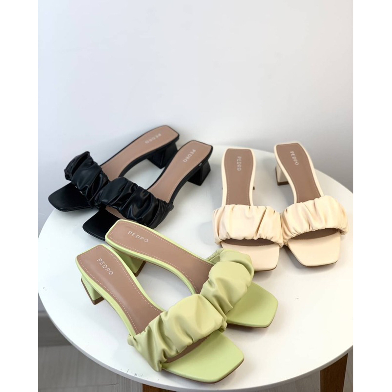 Sepatu Kulit Hak Tinggi Wanita PDR Leather High Heels 3,5cm Premium Import, Hitam Black Hijau Mint G