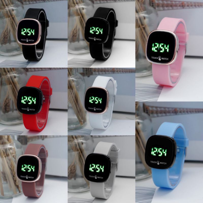 (Cod)Jam Tangan Wanita Led Watch Touch Scren Murah New Led Putih Digital Strap Rubber/Karet(Dikirim Jakarta)