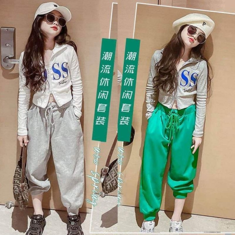 setelan anak perempuan remaja tanggung 5 tahun - 14 tahun import setelan crop top anak perempuan kor