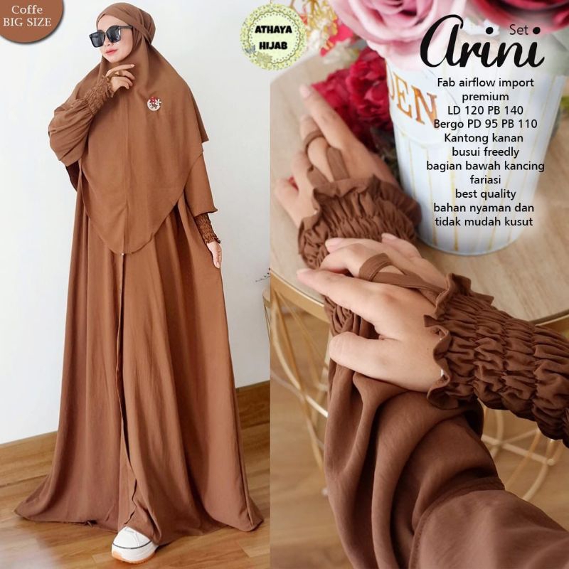Gamis Free Jilbab Bergo Airflow Import Premium LD 120 Arini Set Syari Gamis Jumbo Terbaru By Athaya 