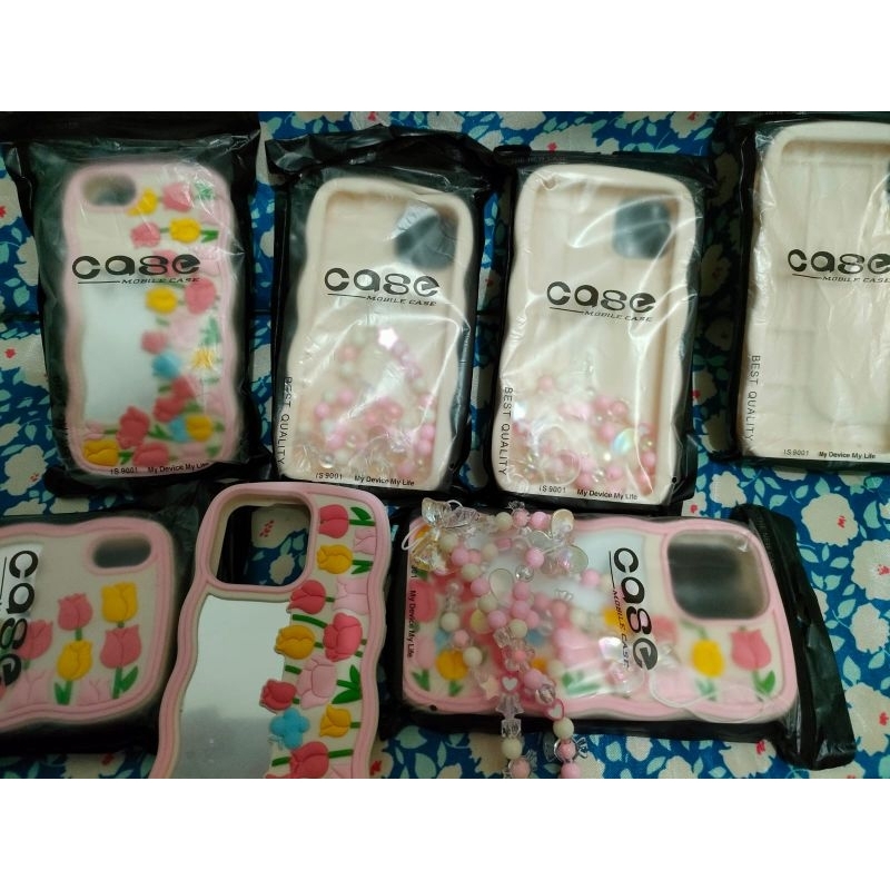 Casing Iphone 8 s/d 12 Pro Dengan Motif Tulip Dan kaca