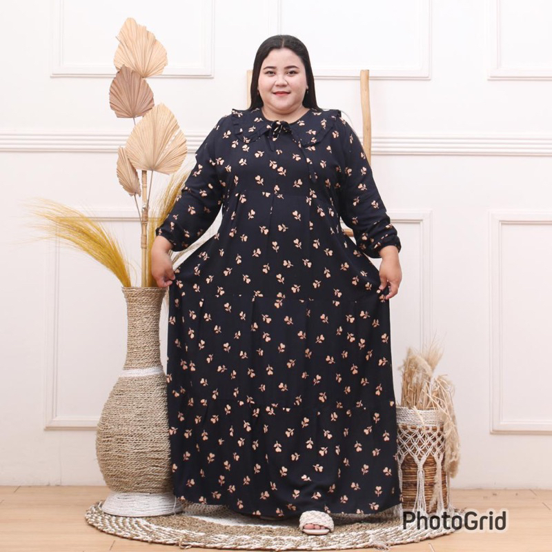 MIDI DRESS MOTIF JUMBO LD 130 RAYON PREMIUM  DRESS SUSUN KOREAN STYLE BUSUI LENGAN PANJANG MIDI DRES