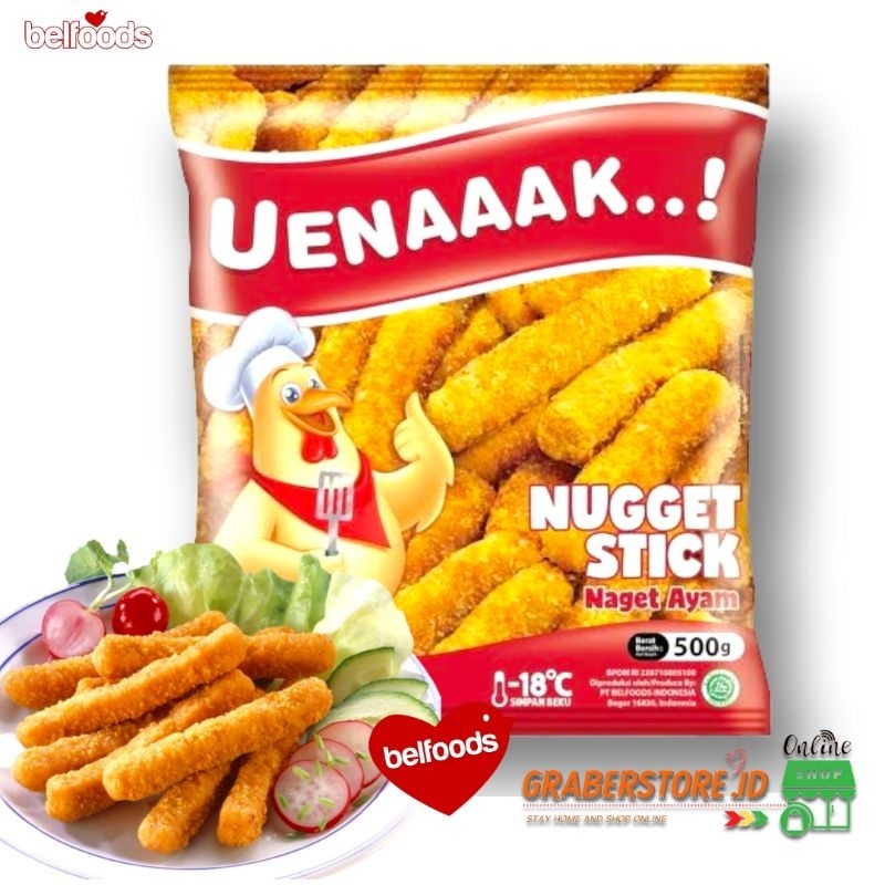 

Belfoods Naget Ayam Bentuk Stik 500gr / Belfoods Uenaaak Chicken Nugget Stick