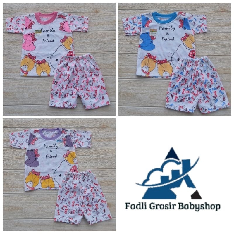 Setelan Bayi Motif Hello Kity Lengan Pendek Baju Celana Bayi Kancing Bahu Setelan Bayi Usia 2-12 Bulan Terbaru