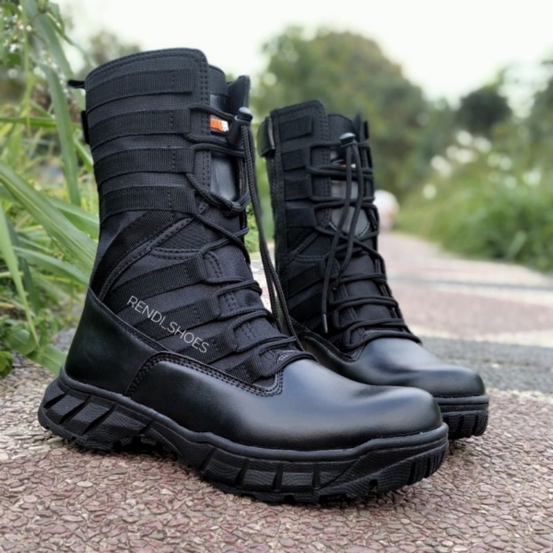 Sepatu pdl ninja hitam cordura anti air ujung plat besi sleting samping